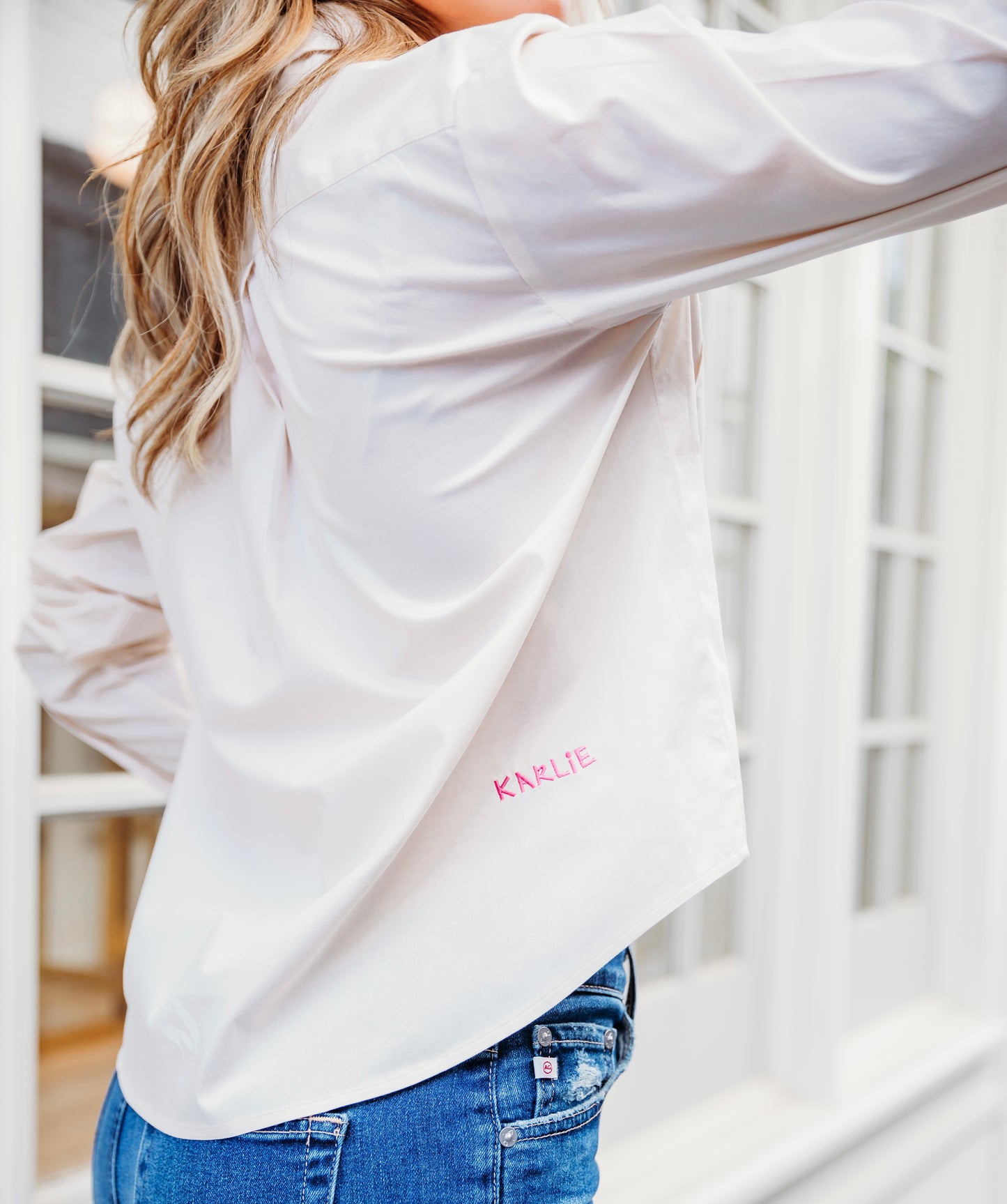 Solid Poplin Pocket “Karlie” Embroidered Top
