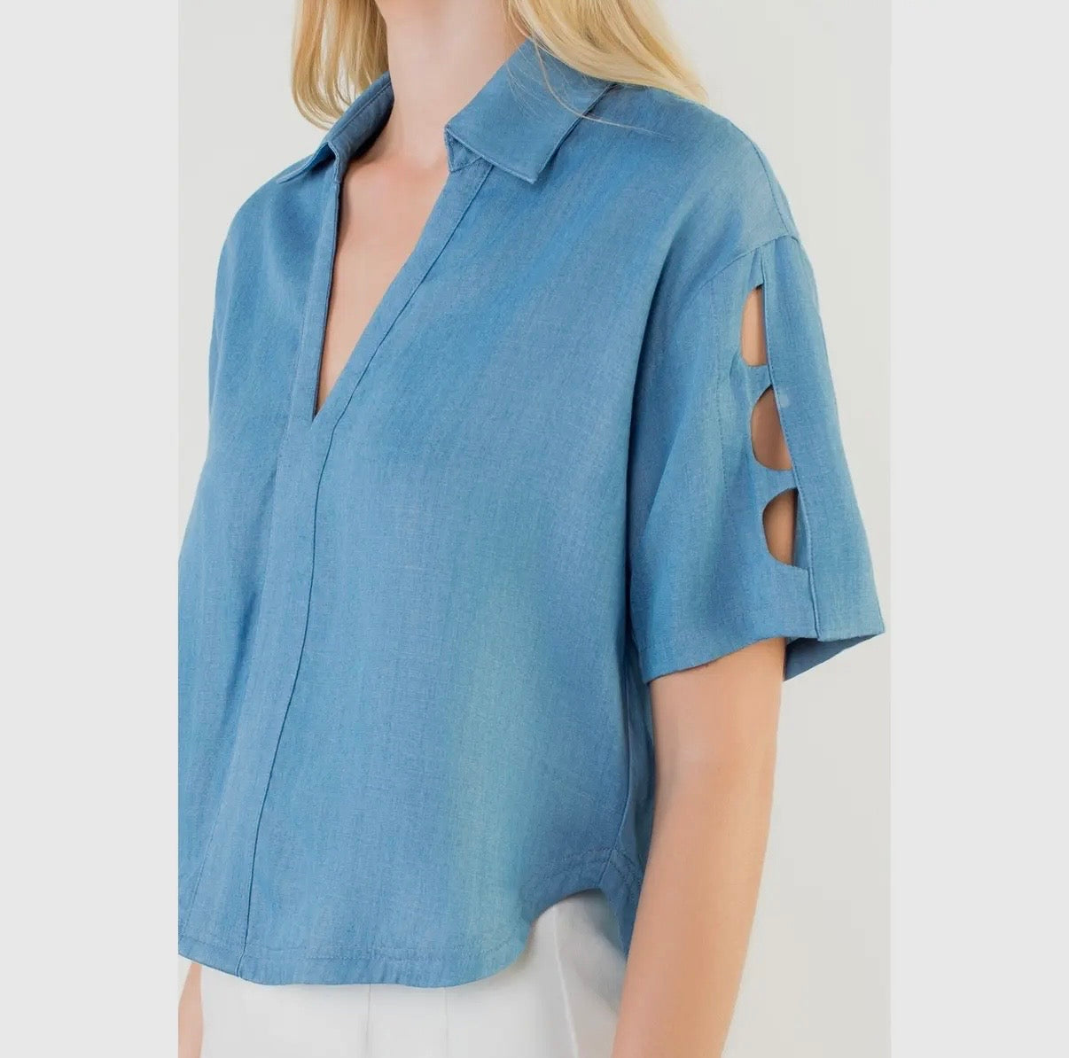 Short Sleeve Cutout Denim Top