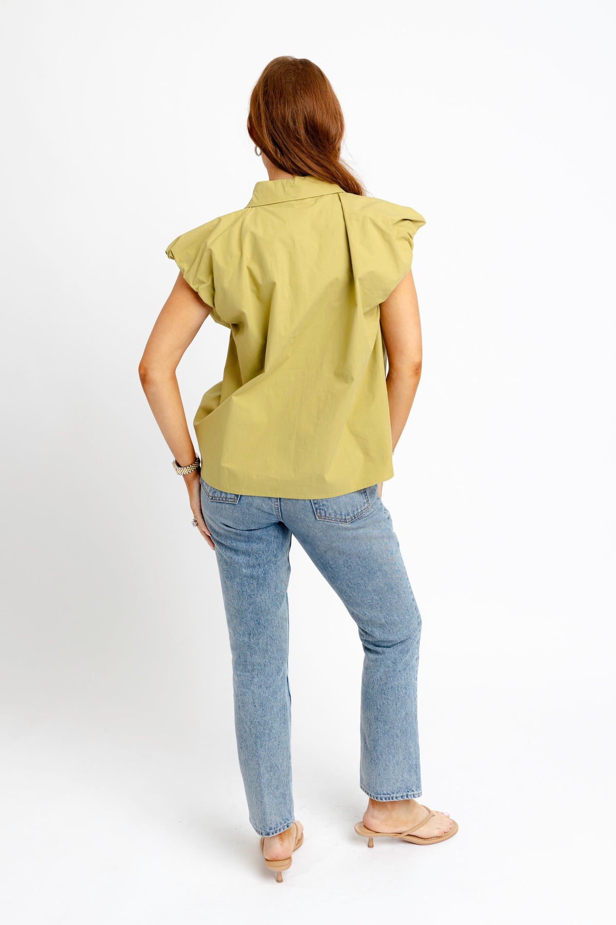 Solid poplin bubble sleeve button top (Three Colors!)