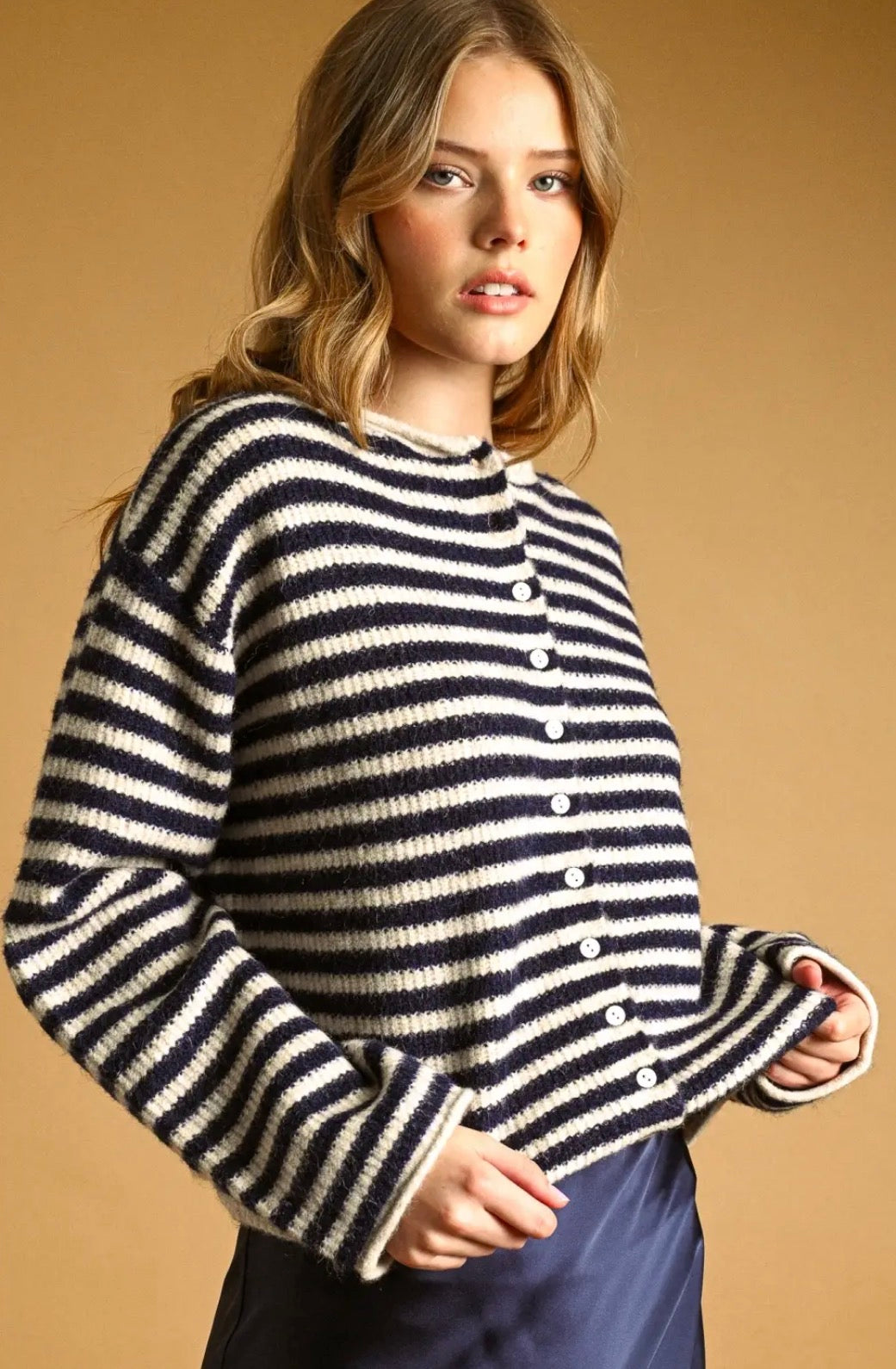 Striped Button Front
Sweater Cardigan