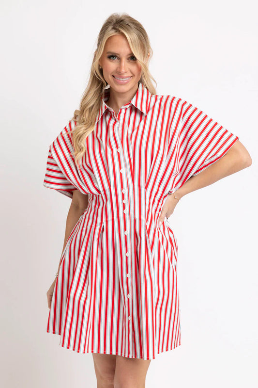Stripe "America" Button Shirt Dress
