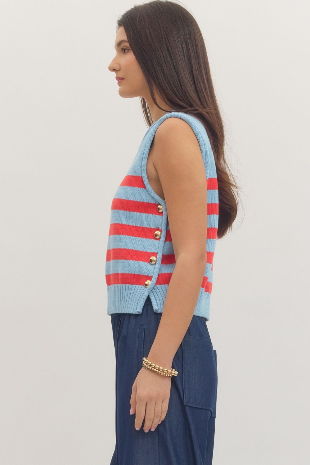 Striped sleeveless knit top
