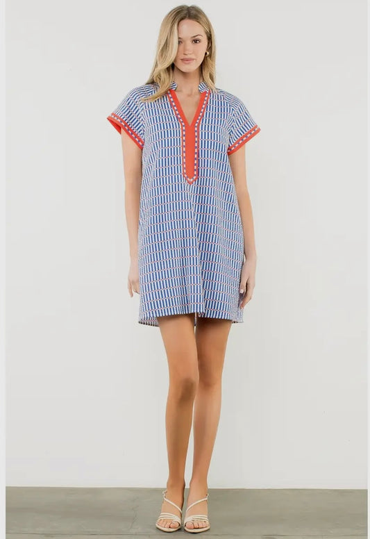 Contrast Trim Split Neck dress