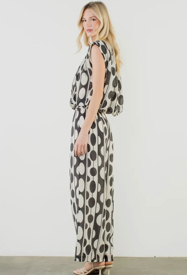 Sleeveless Geometric Pattern Top and Print Pant Set