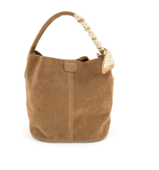 Suede Bucket Bag in Tan