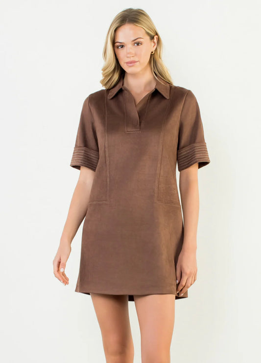 Short sleeve brown suede dress