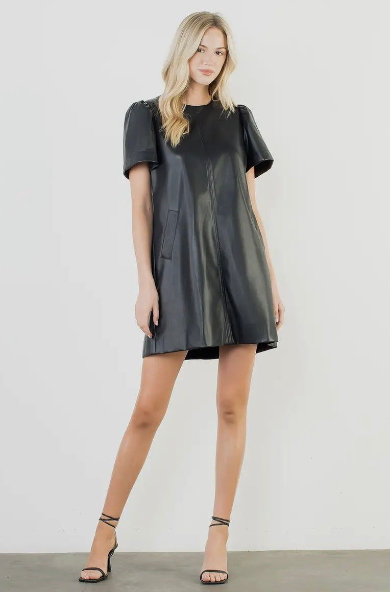 Short sleeve leather dress