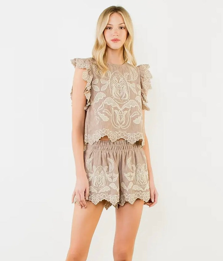 Flutter Sleeve Embroidery detail top