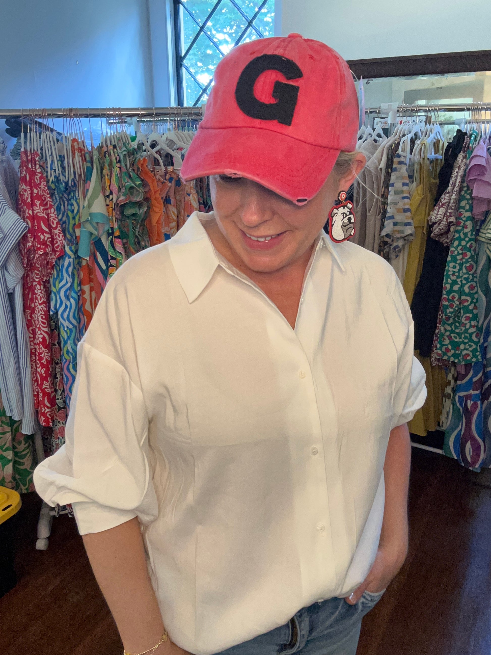 Black G Embroidered baseball hat in vintage red