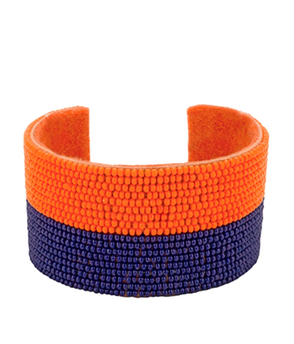 Beaded gameday bracelet in navy and orange