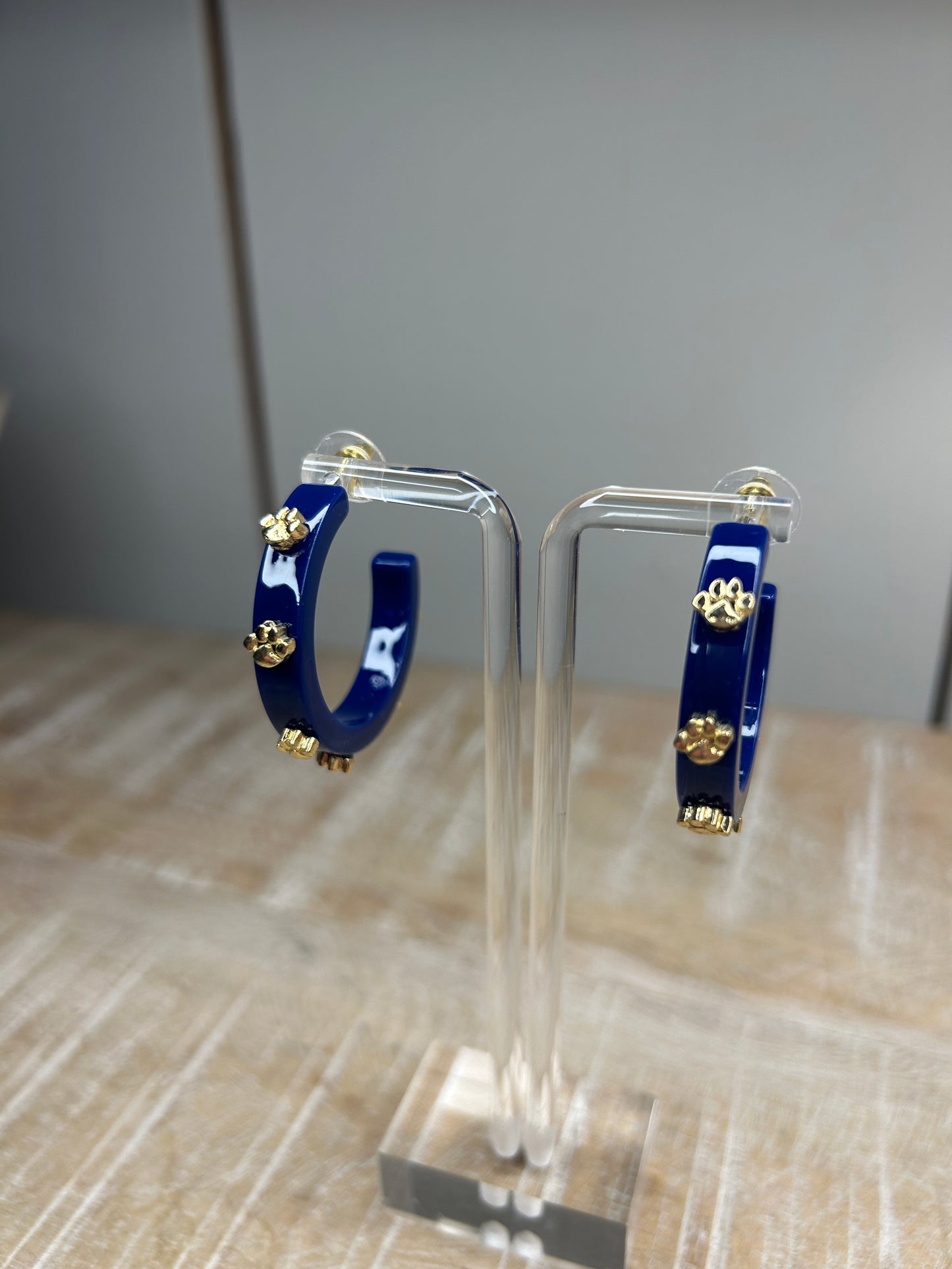 Navy tiger paw hoop earrings for Gameday