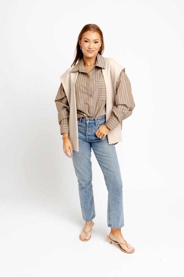 Hailey Stripe Poplin Sweater Button Up Top