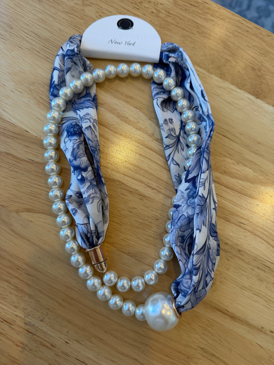 Layered Pearl + Scarf Necklace