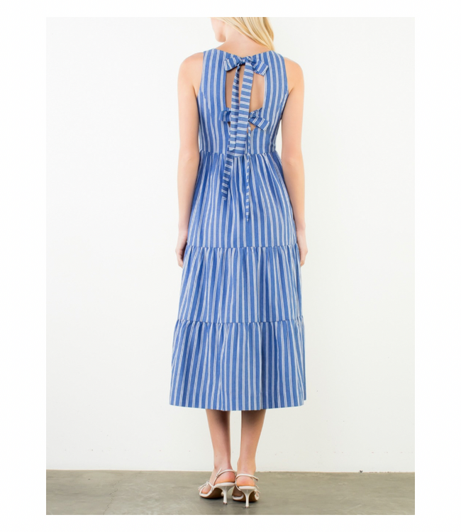 Blue and white stripe tie back dress