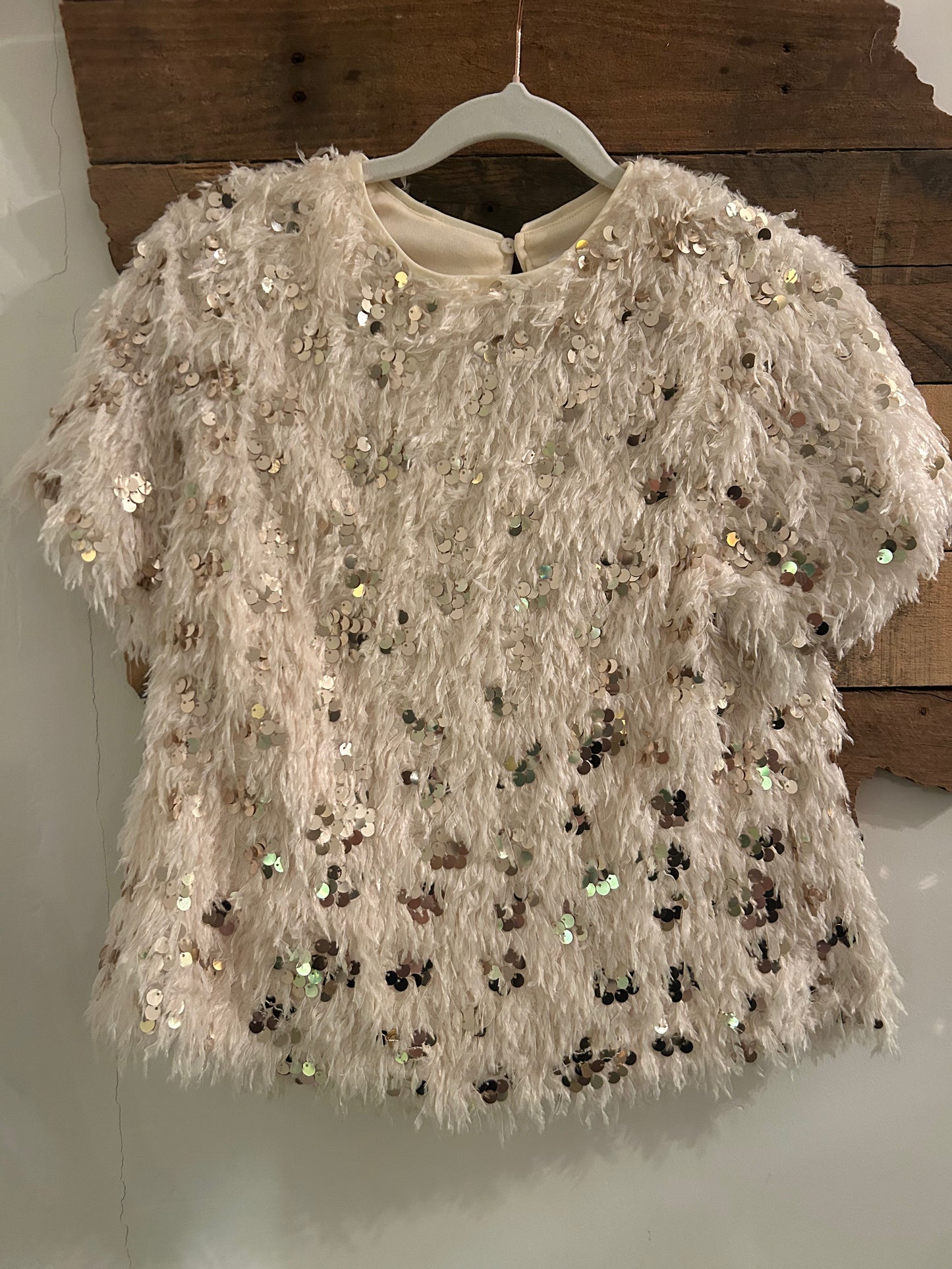 Short sleeve fluffy sequin top