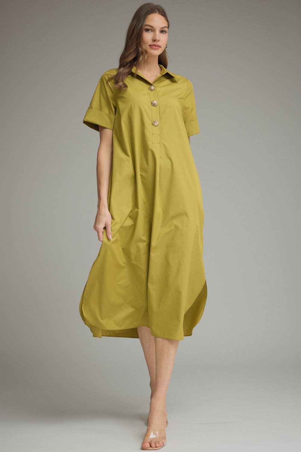 Short sleeve maxi dress with gold buttons (three colors!)