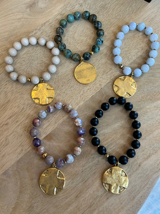Beaded Bracelet with Cross Hammered Pendant