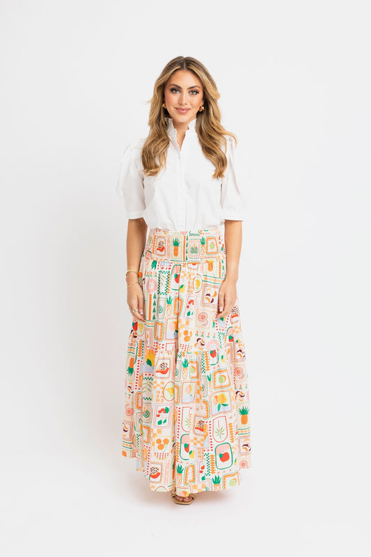 Fruit Basket Smock Waist Maxi Skirt