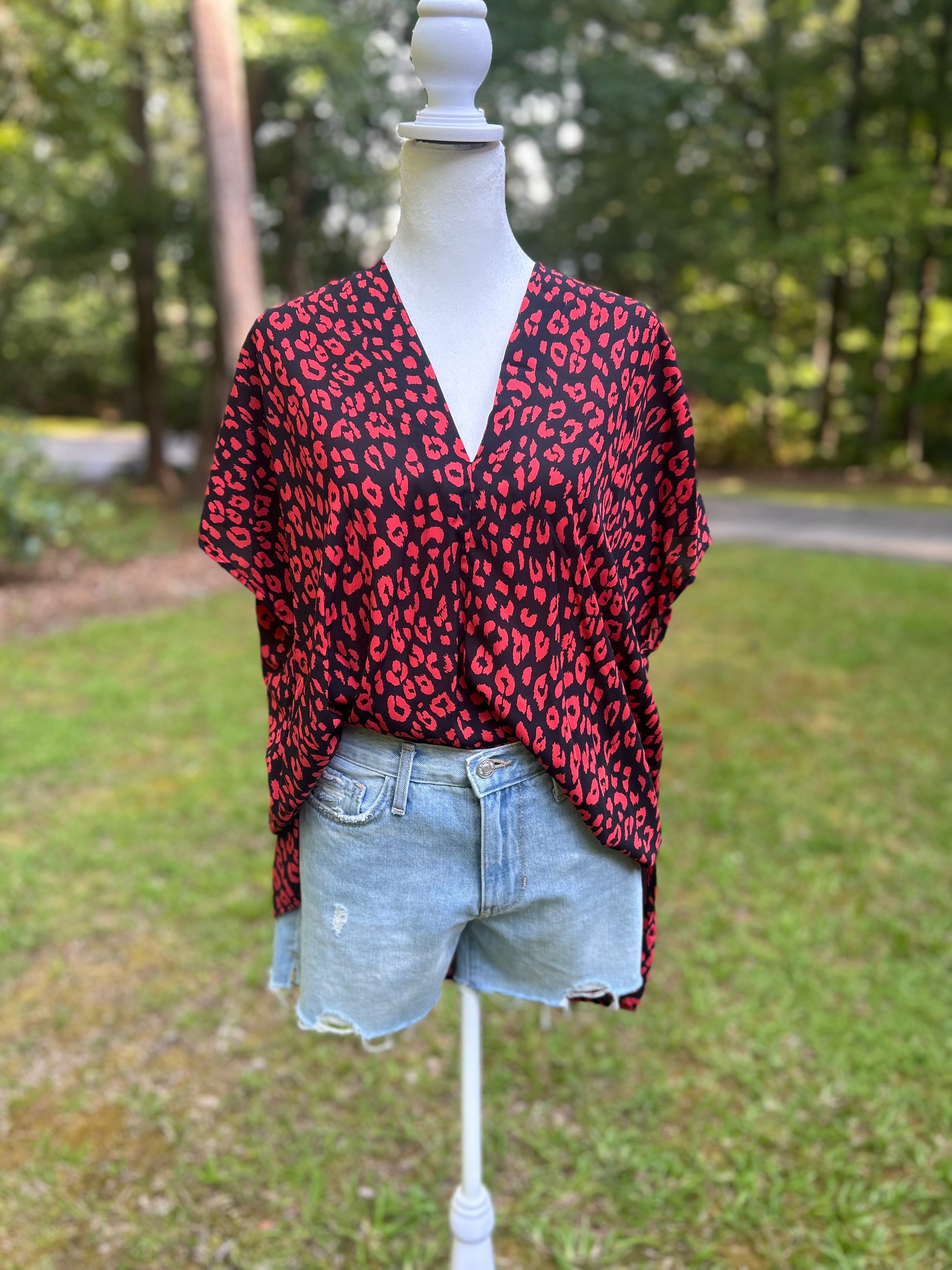 Leopard print top in black and red 