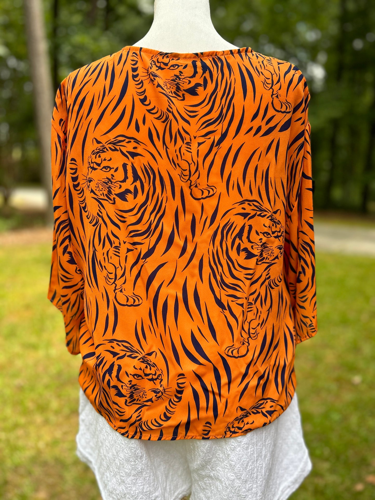 Navy and Orange tiger print top 