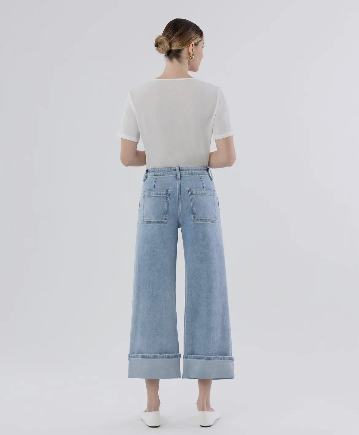 High rise, cuffed baggy wide jeans by Vervet by Flying Monkey 