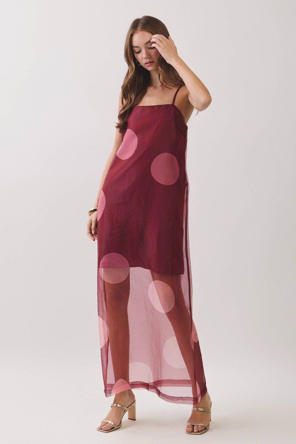 Polka Dot Sheer Overlay Maxi Dress