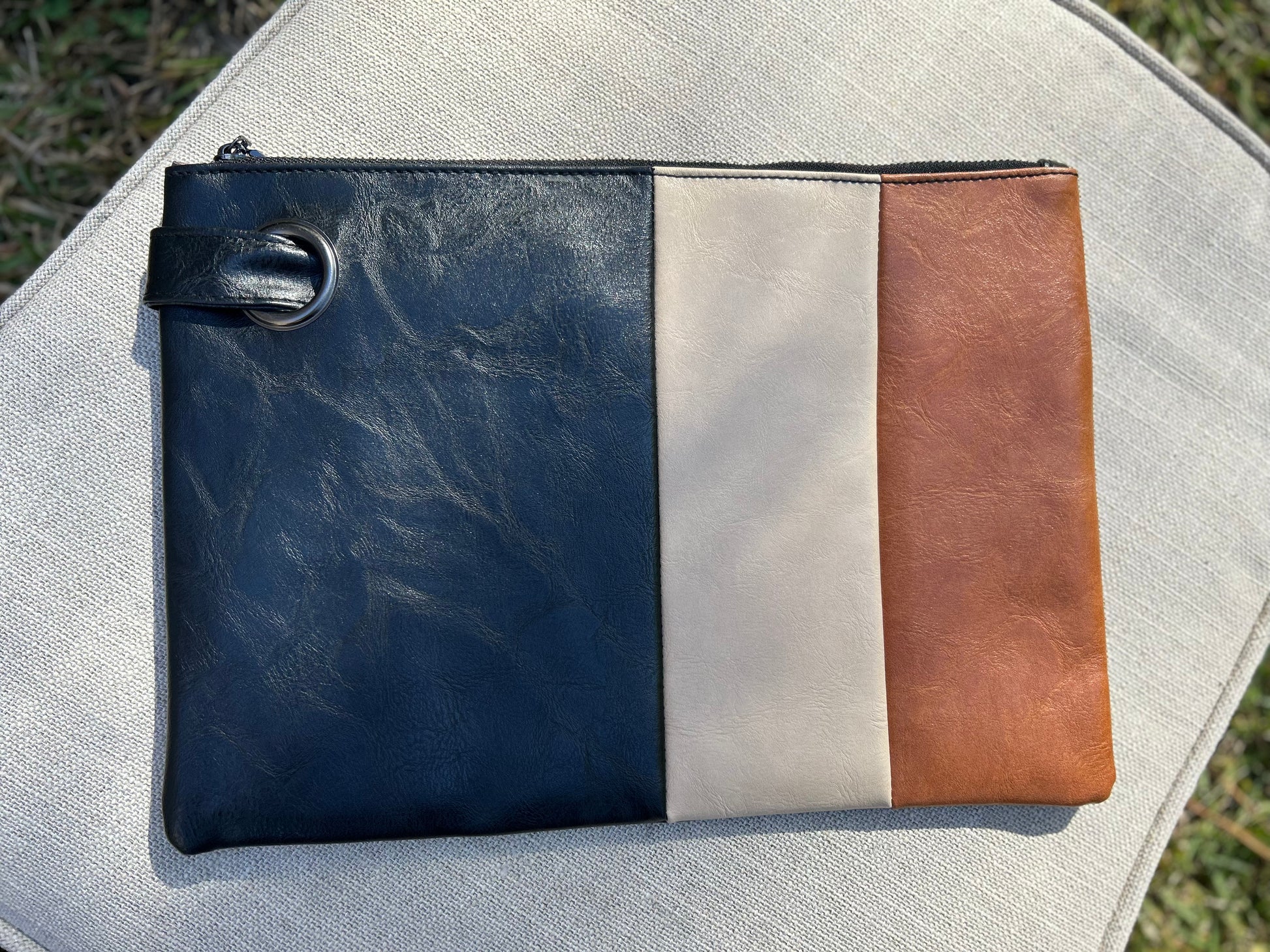 colorblock black and tan purse