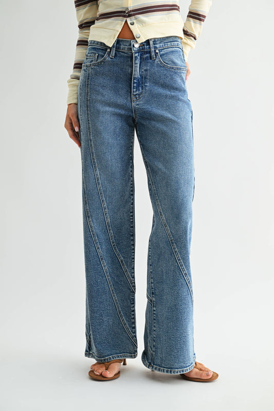 Asymmetric Seamed Straight - Medium Denim