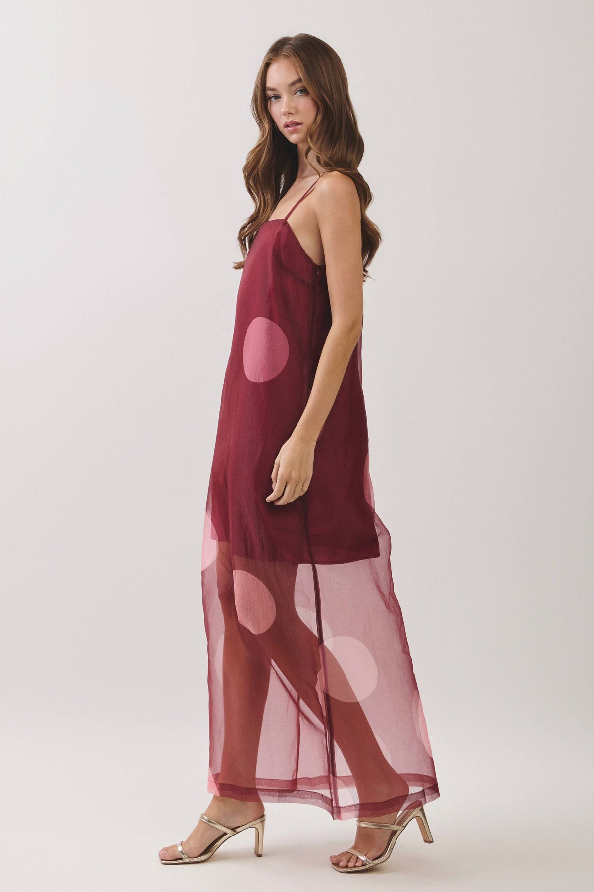 Polka Dot Sheer Overlay Maxi Dress
