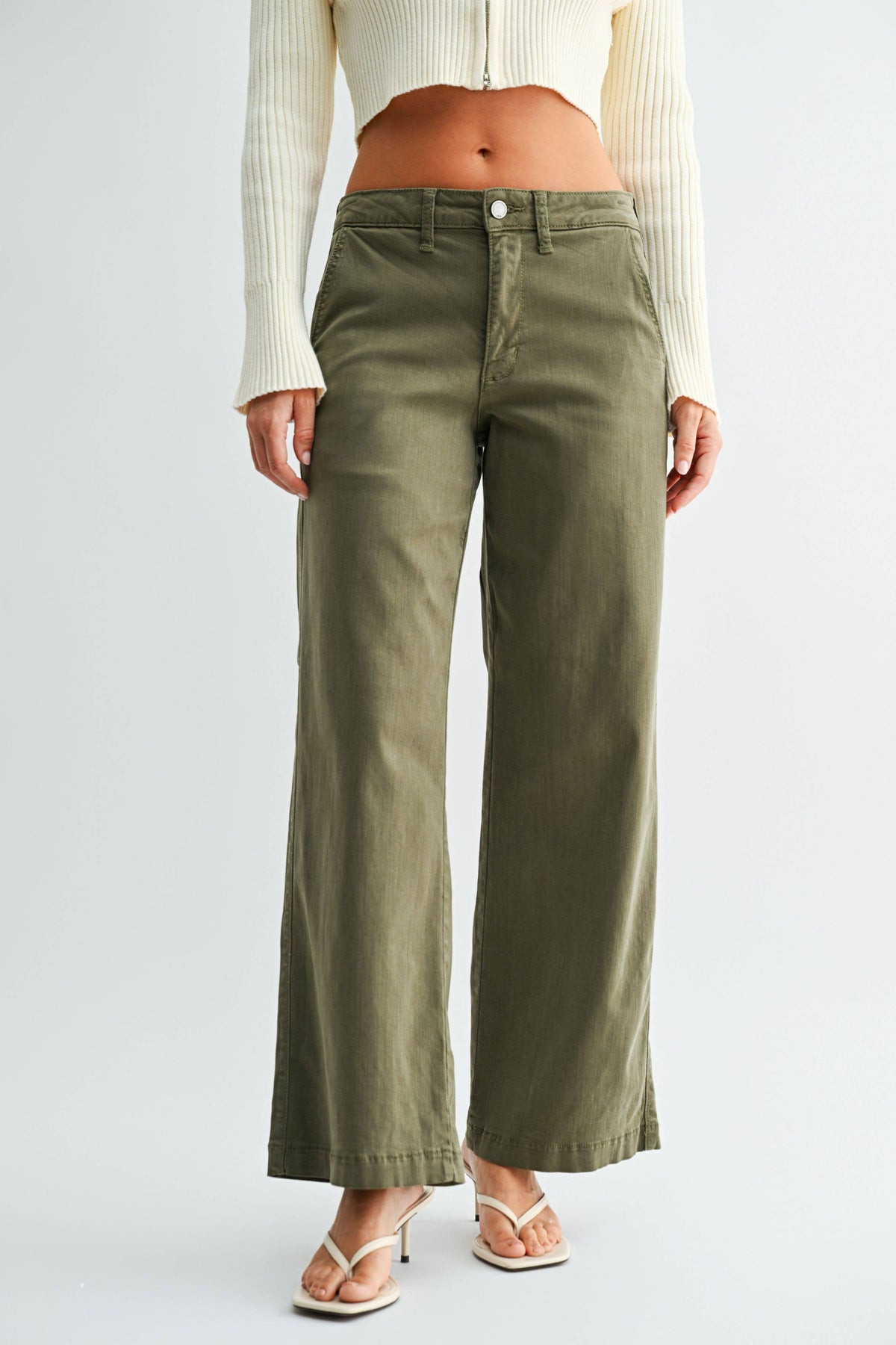 Stretch Twill Slim Wide Leg - OLIVE