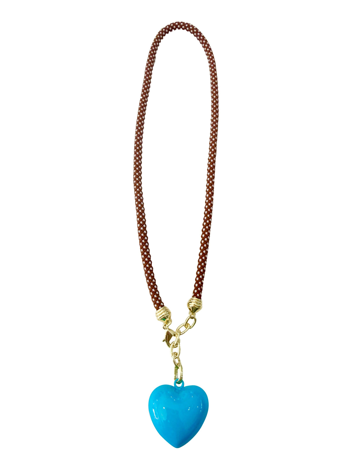 Nancy Rope Necklace with Heart Charm - Brown