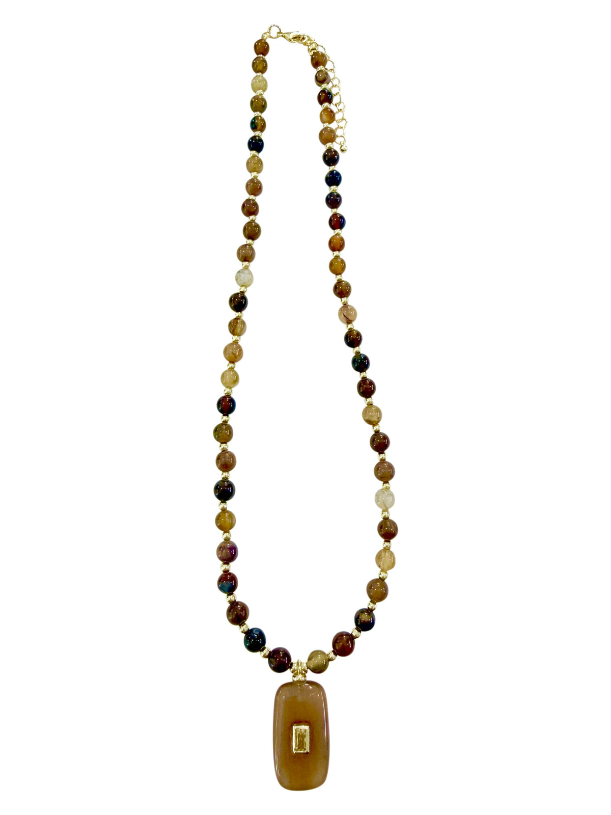 Kayla Beaded Gemstone Charm Necklace- Brown
