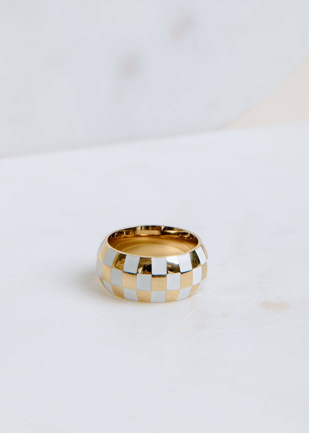 White & Gold Checkered Ring