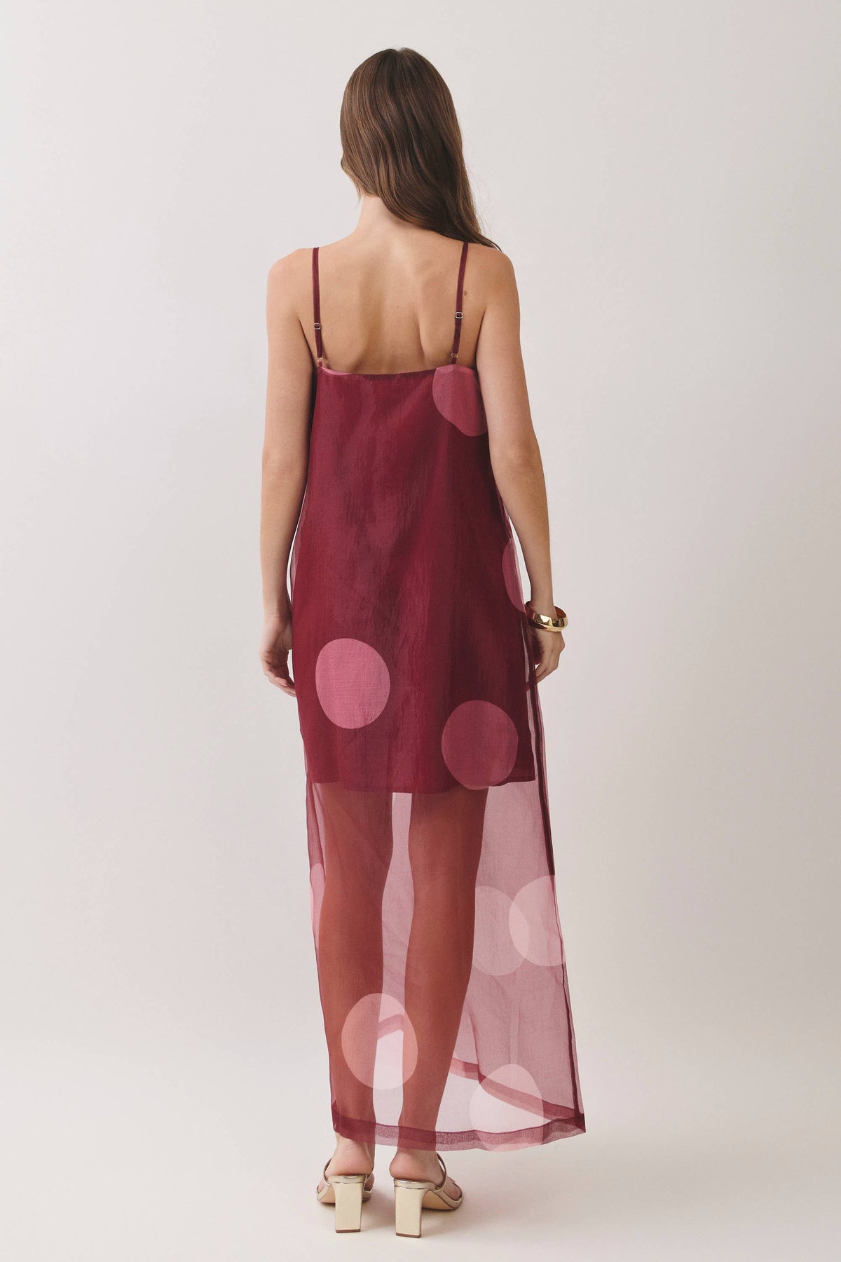Polka Dot Sheer Overlay Maxi Dress