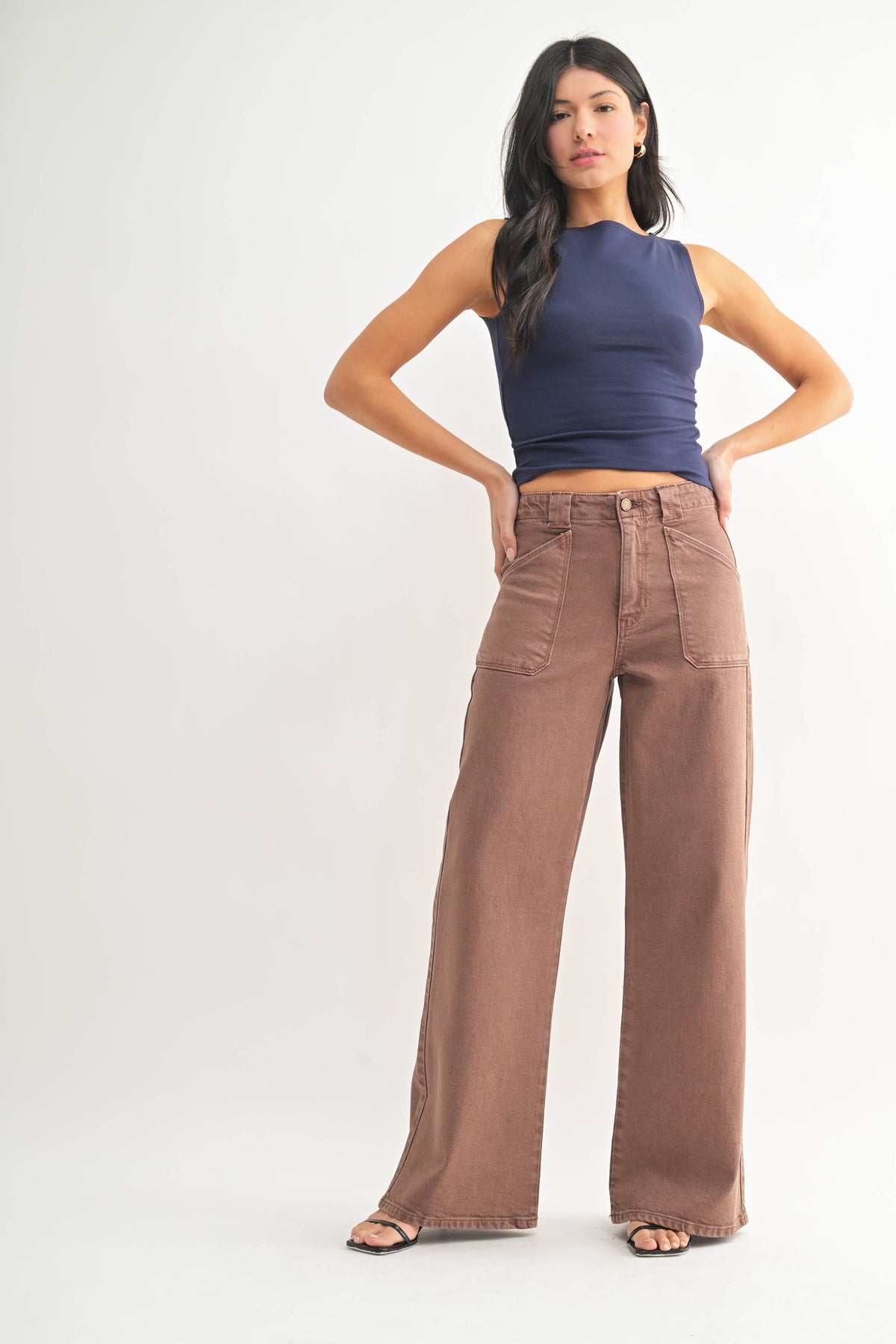 Patch Pocket Wide Leg Flare - VINTAGE BROWN -