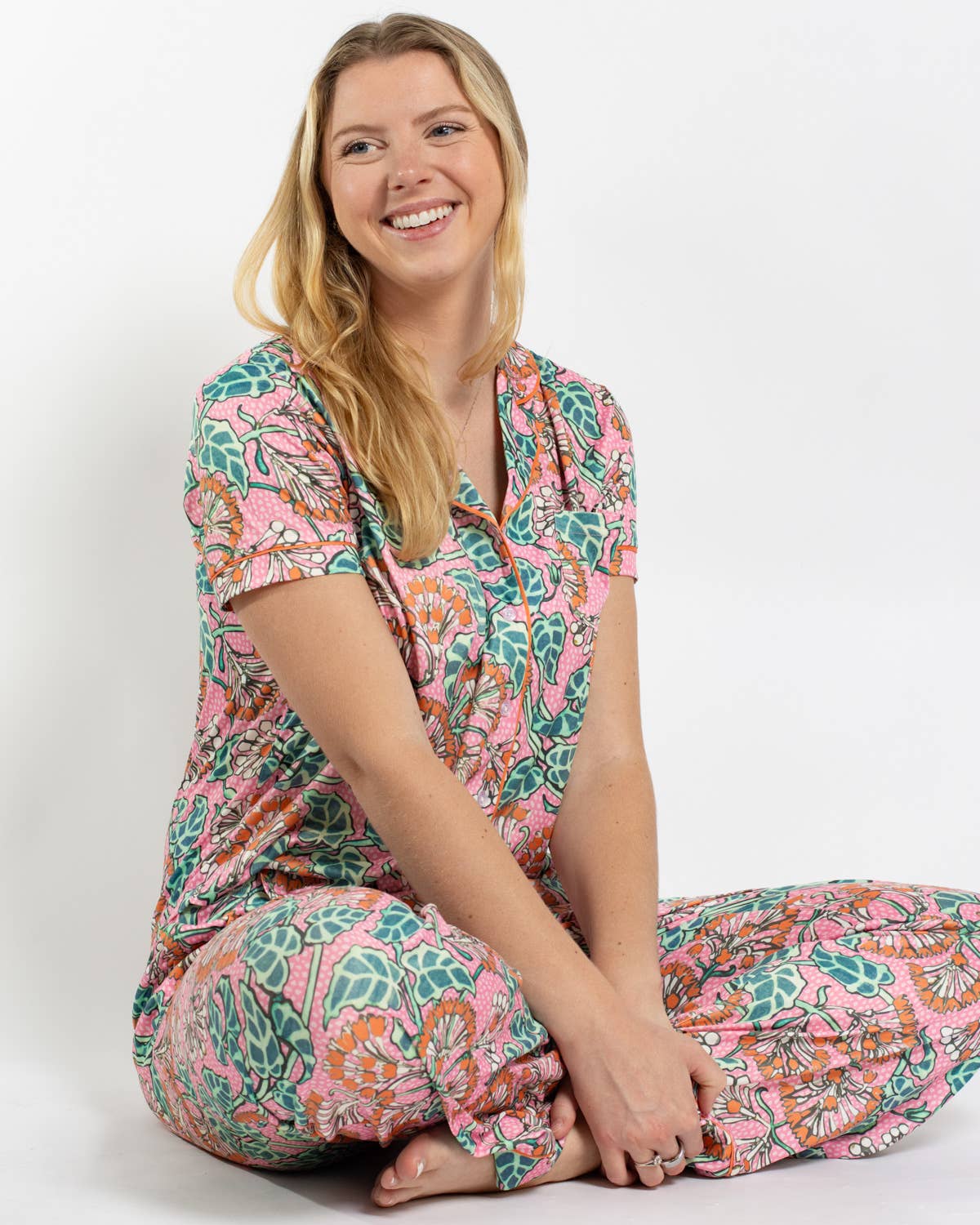 Joanna Short Sleeve Button Up Sleep Shirt    Pink/Multi   -Asst.