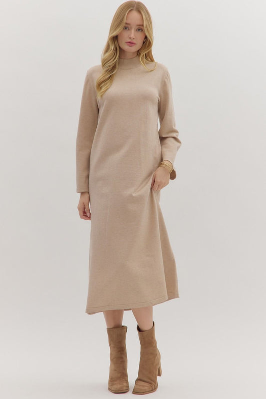 Solid mock neck midi dress