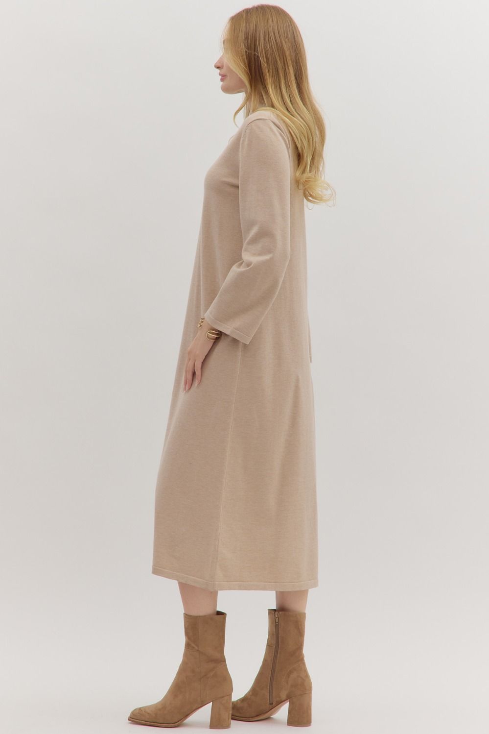 Solid mock neck midi dress