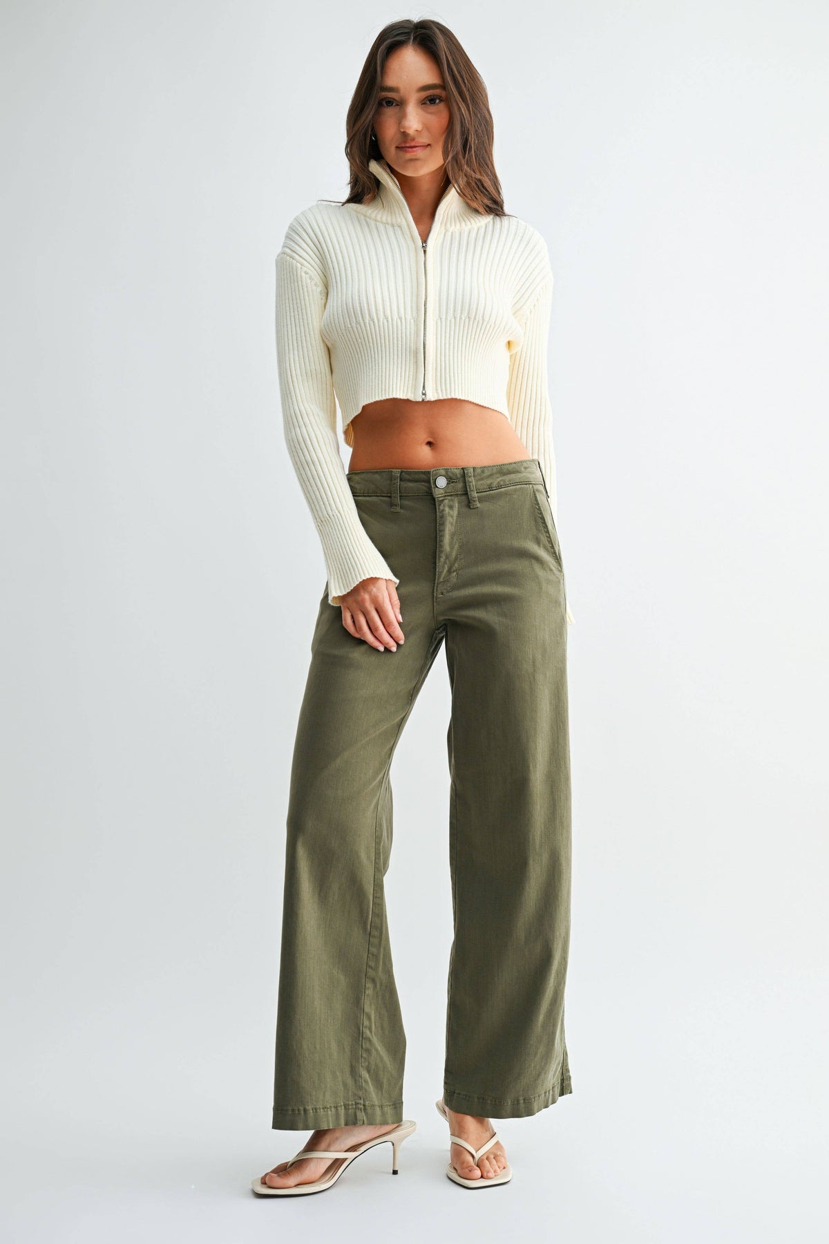 Stretch Twill Slim Wide Leg - OLIVE