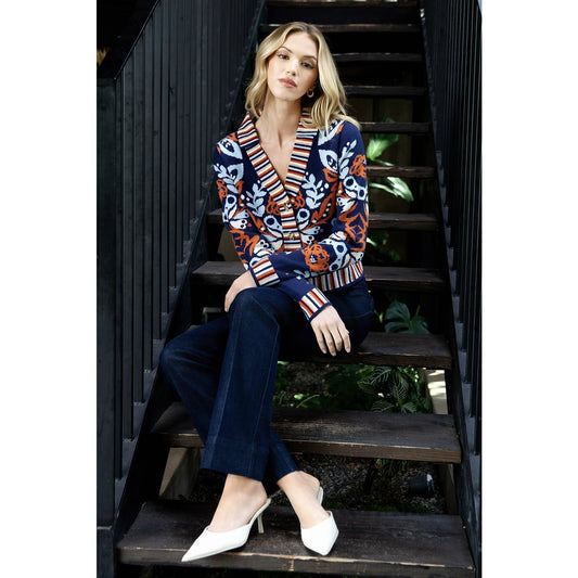 Floral V-Neck Cardigan With Gold Buttons