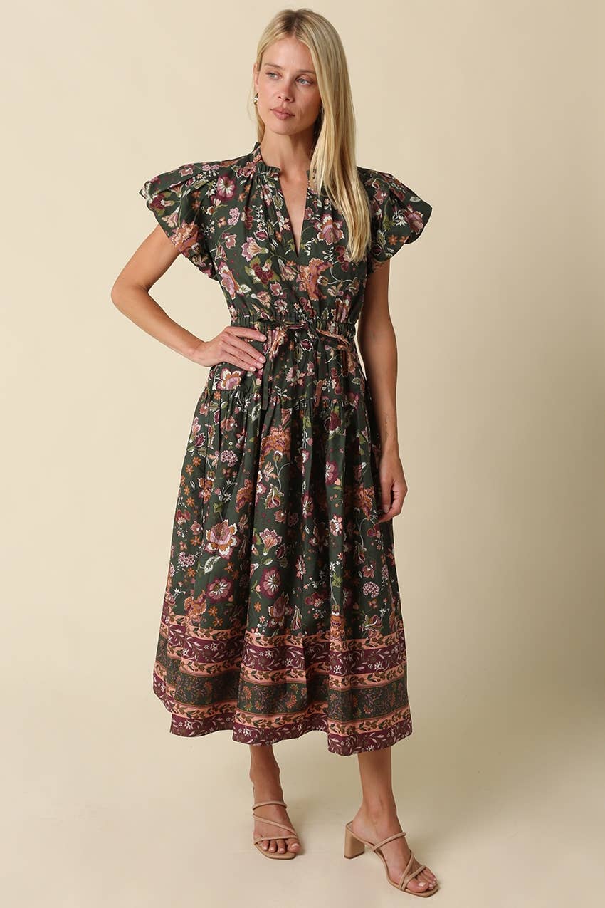 Alana Bubble Sleeve Floral Midi Dress