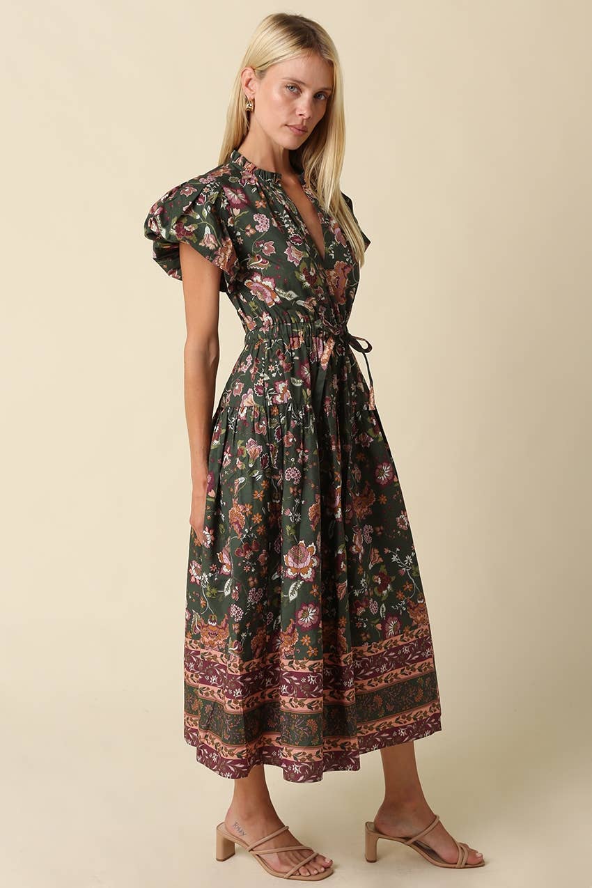 Alana Bubble Sleeve Floral Midi Dress