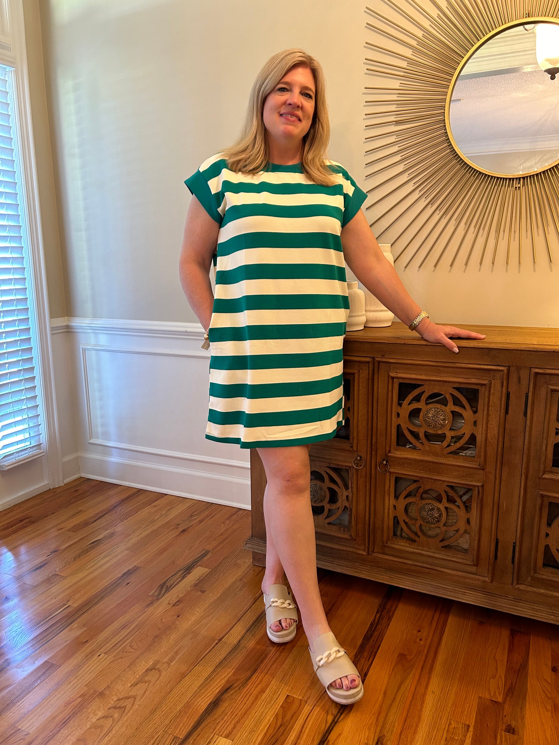 casualgolfdressgreenandwhitestripe