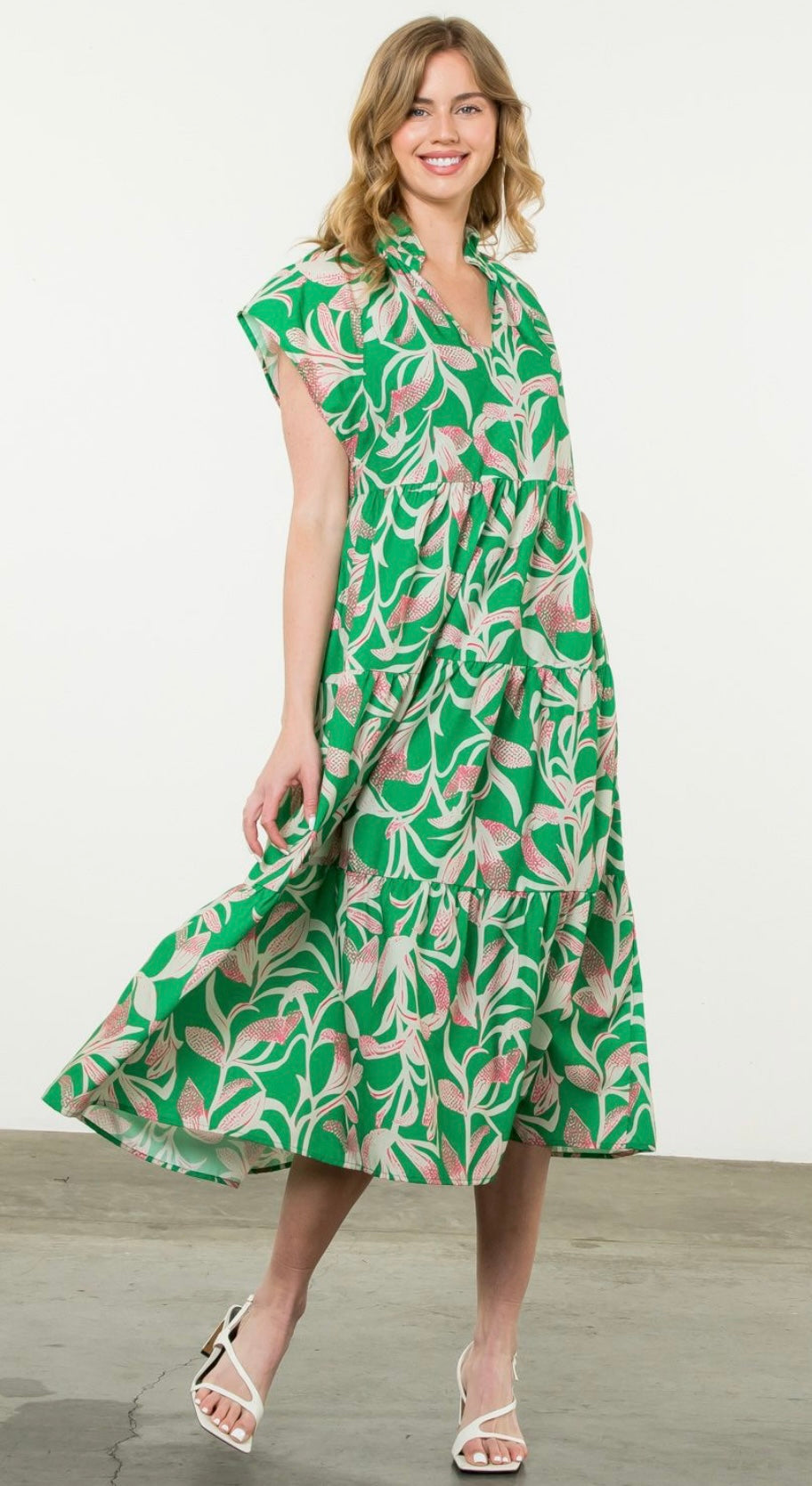 greenpinkandwhitemidithmldress