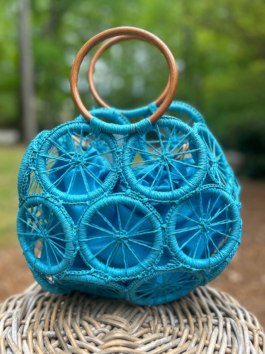 Turquoise round tote bag