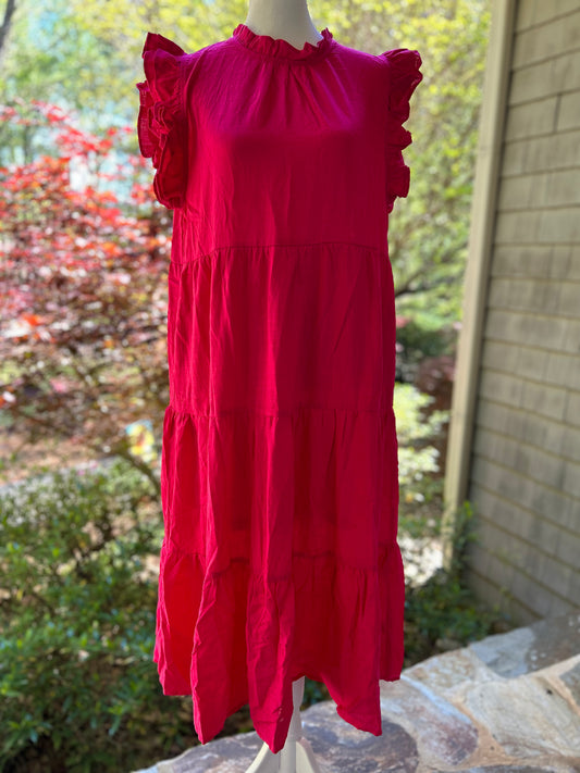 Ruffle Sleeve Tiered Midi Dress